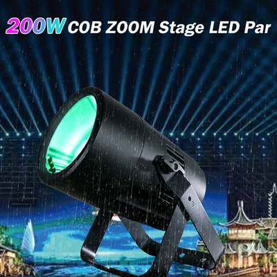 กันน้ํา LED Zoom COB Par 200W RGBW 4in1 แสงความสว่างสูงสําหรับงานแต่งในโรงละครในโบสถ์