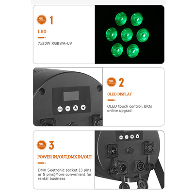 ไฟเวที LED Par RGBWA UV 6IN1 7x20w IP65 กันน้ํา Dmx LED Par