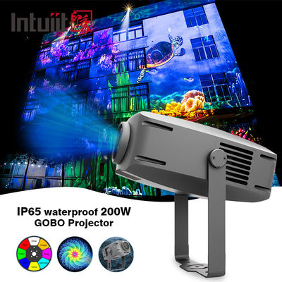 โปรเจคเตอร์โกโบ 200W กลางแจ้ง IP65 โปรเจคเตอร์โลโก้โกโบ กันน้ำ โลโก้ที่กำหนดเอง ไฟโปรเจคเตอร์โกโบหมุน ไฟโฆษณา