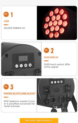 IP65 ไฟพาร์ LED กันน้ำ 18*20w Rgbwauv 6in1 ไฟเวที ไฟกลางแจ้ง DJ ไฟขึ้นงานแต่งงาน