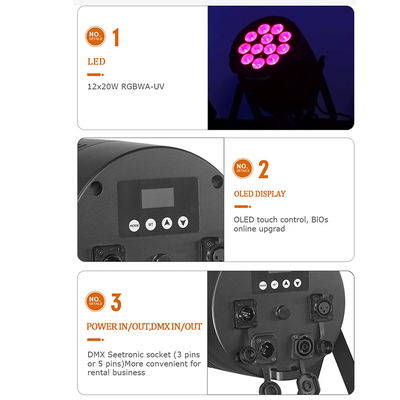 IP65 LED Par Light กันน้ํา IP65 เรตติ้งกลางแจ้ง 12x20W RGBWA-UV 6in1 stage light DMX512