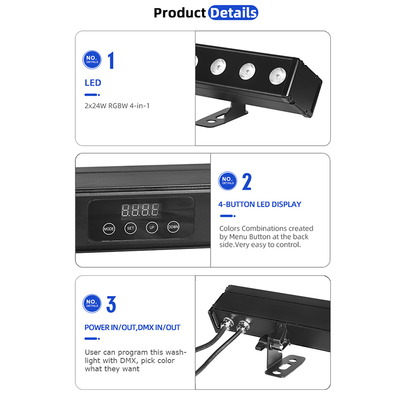 ไฟวอลล์วอชเชอร์ LED สำหรับอาคารภายนอก IP65 24*2w กันน้ำ RGBW Wall Washer Bar DJ Led Pixel bar ไฟเวที ไฟปาร์ตี้