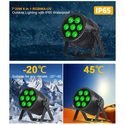 ไฟ LED PAR ภายนอกอาคาร 7x20W RGBWA+UV 6-in-1 IP65 กันน้ำ DMX512 สำหรับเวที งานแต่งงาน และอีเวนต์