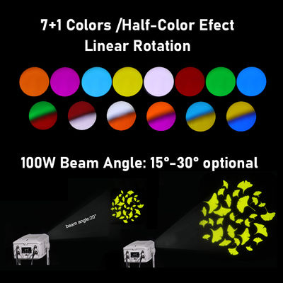 ไฟฉายโปรเจคเตอร์โลโก้ Gobo 100W — การฉายภาพรูปแบบกำหนดเอง DMX512 สำหรับภายนอกอาคาร IP65 สำหรับการโฆษณา อาคาร และงานอีเวนต์