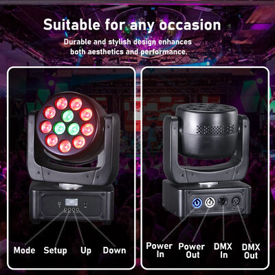 ไฟเวที อุปกรณ์ดีเจ งานอีเว้นท์ระดับมืออาชีพ ไฟมินิ Moving Head Beam LED 12*8W RGBW 4in1 Wash