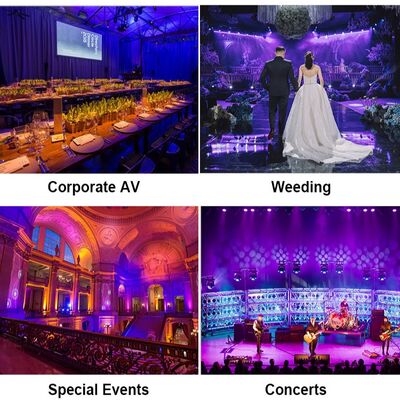 ไฟดิสโก้สำหรับดีเจบนเวทีระดับมืออาชีพ กันน้ำ IP65 ไฟพาร์ LED 7*20W RGBWA UV 6in1 พร้อมระบบควบคุม DMX512