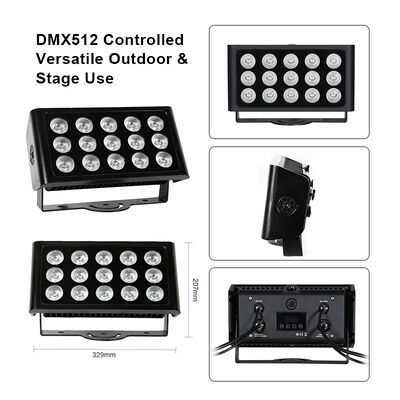 ไฟสปอร์ตไลท์ LED 15x5W RGBW 4-in-1 IP65 สำหรับภายนอกอาคาร — DMX512 กันน้ำ ลำแสงกว้าง สำหรับสวน เวที และไฟอาคาร