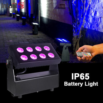 กลางแจ้ง IP65 กันน้ำ 8x15W RGBW 4 in 1 แบตเตอรี่ขับเคลื่อนไร้สาย DMX LED น้ำท่วมไฟเวทีล้างแสง