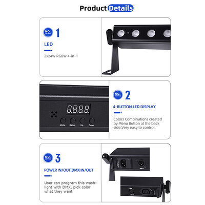 เครื่องล้างผนัง LED 9 องศามืออาชีพ 24x2W RGBW 4in1 DMX512 สายในบ้าน ล้างแสง Bar สําหรับงานเวที