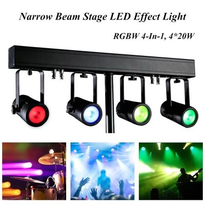 ชุดไฟ LED PAR Uplighting 4x20W RGBW 4-in-1 — ระบบไฟส่องสว่างเวที DMX512 ลำแสงแคบ 4.5° สำหรับงานแต่งงาน ดีเจ และอีเวนต์