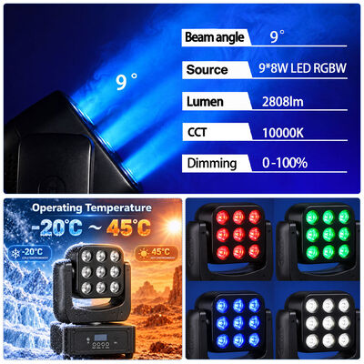 9x8W Portable Mini Led Rgbw Dj Party Lights Moving Head Dmx Stage Lights