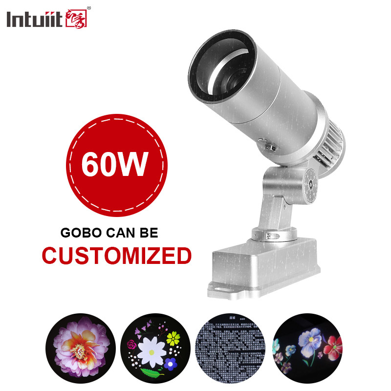 โปรเจคเตอร์โฆษณา 60W โลโก้ที่กําหนดเอง Led Light HD Image สําหรับกลางแจ้ง Ip65 Rotating โฆษณาโครงการฉายแสงสําหรับงานแต่ง