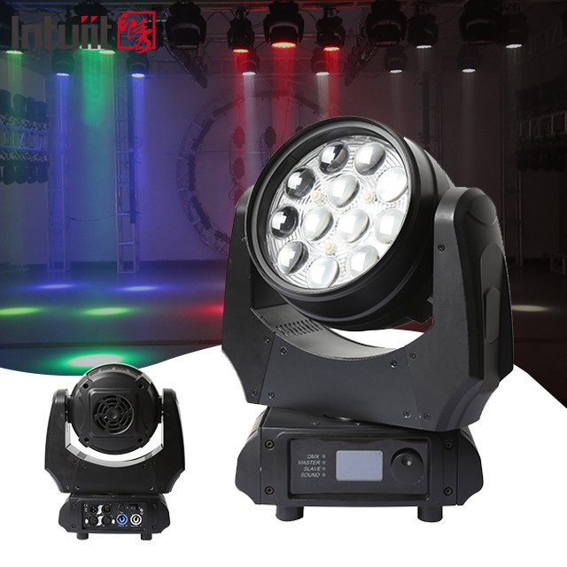 Led 12x10W 4in1 RGBW Washer Zoom Head Moving Stage Light สําหรับดีเจ ดิสโก้ คลับกลางคืน งานแต่ง โบสถ์ งานแสดงละคร