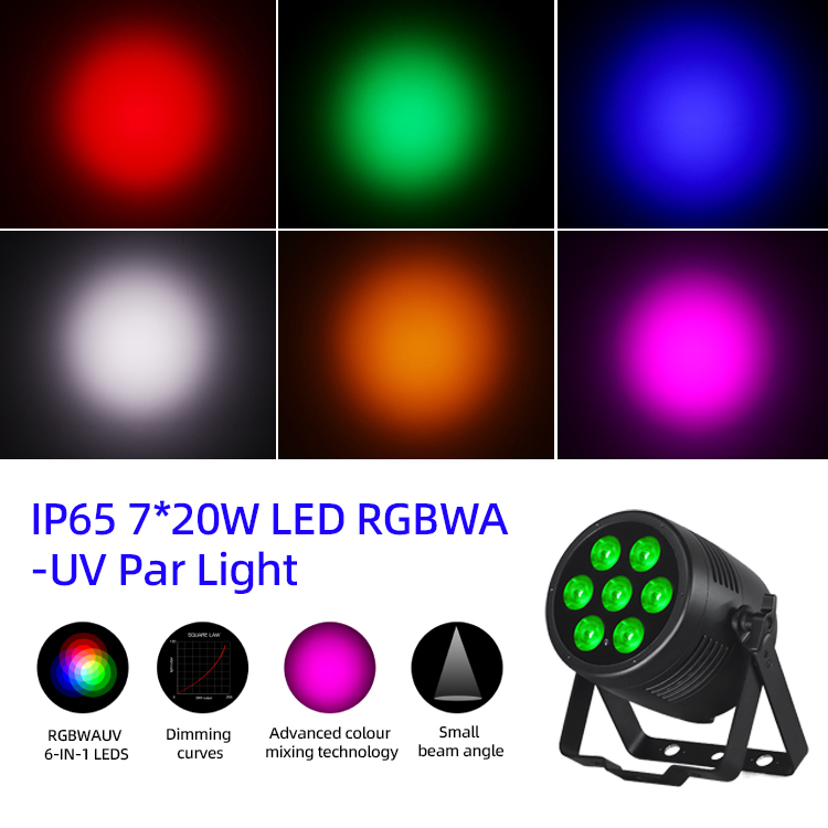 ไฟพาร์ LED 6in1 ไฟส่องเวที 7x20W RGBWA-UV ควบคุม DMX512 ไฟ DJ กลางแจ้ง สำหรับงานปาร์ตี้บนเวที คลับ ดิสโก้ งานแต่งงาน