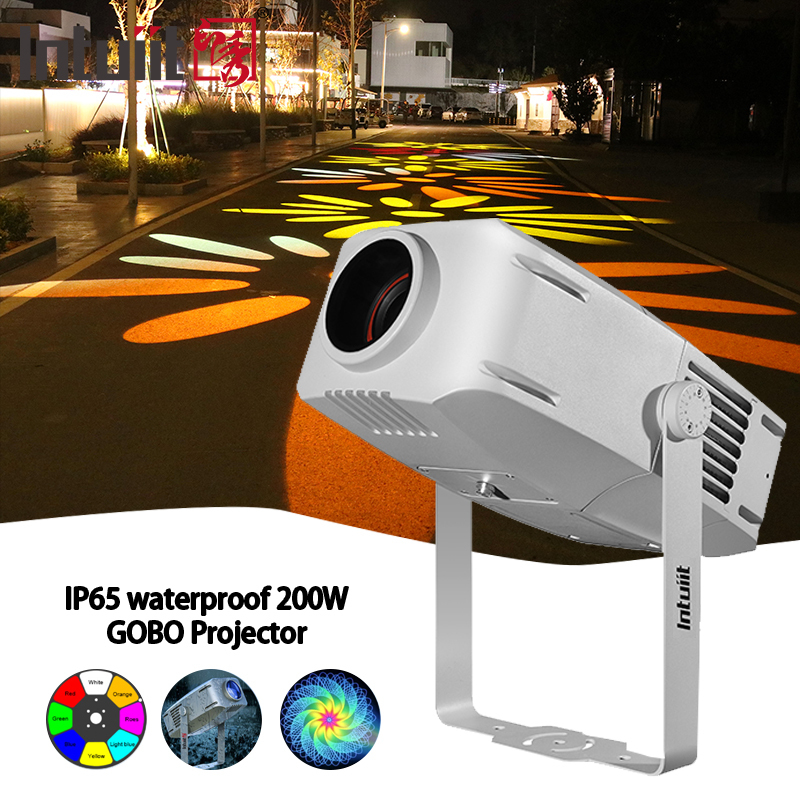 โปรเจคเตอร์โกโบ 200W Ip65 ความสว่างสูง โฆษณา Led Outdoor Christmas โปรเจคเตอร์โลโก้โกโบ โฆษณาไฟ