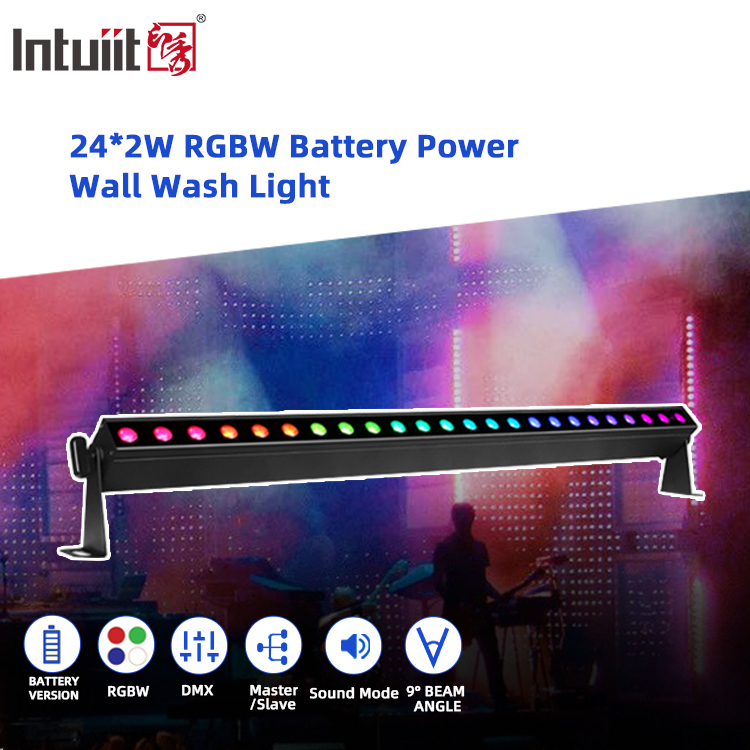 IP20 24x2W RGBW 4in1 แบตเตอรี่ไร้สาย สมาธิการควบคุมเสียง LED แสงบาร์ Washer Wall