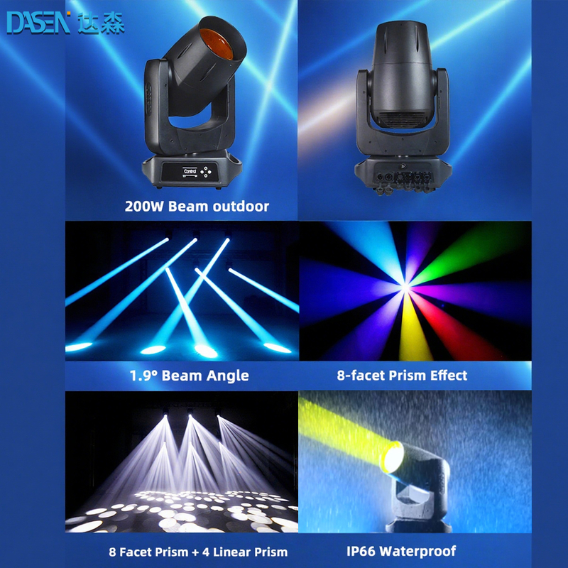 โมเดลใหม่ LED 200W ด้วยวงล้อแปดสี ผลงานเวทีแสงสว่าง สายแสงหัวเคลื่อนไหว ไฟ DJ คลับ สเตจงาน