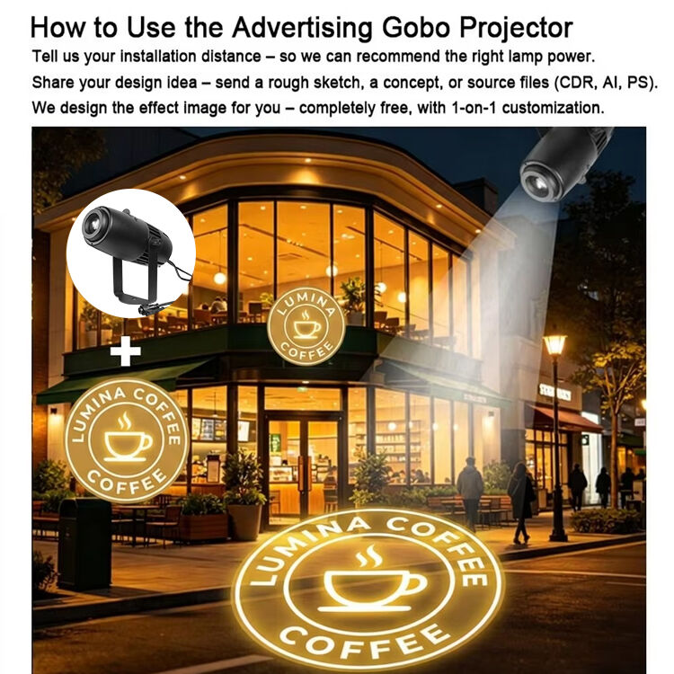 ไฟฉายโปรเจคเตอร์โลโก้สั่งทำพิเศษ กันน้ำภายนอกอาคาร Gobo Projector ไฟโฆษณา LED 60W สำหรับสร้างแบรนด์ธุรกิจ