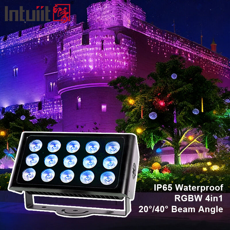 IP65 แบบมืออาชีพ กันน้ํา LED Flood Light 15x5W RGBW 4 in 1 Outdoor Landscape Spot Light แอลูมิเนียม แสงล้างสถาปัตยกรรม