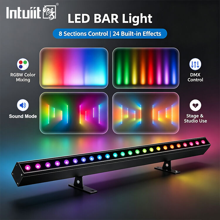 24x2W RGBW 4-in-1 LED Linear Wall Washer Bar — DMX512 ไฟส่องสว่างเวทีแบบควบคุมด้วยเสียงสำหรับอาคารและงานอีเวนต์