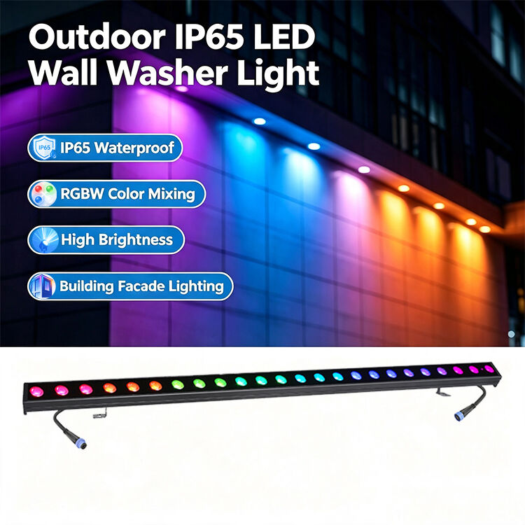ไฟ LED Linear Wall Washer 2x24W RGBW 4-in-1 IP65 สำหรับภายนอกอาคาร — ไฟส่องสว่างกันน้ำ DMX512 สำหรับอาคาร, สะพาน และภูมิทัศน์