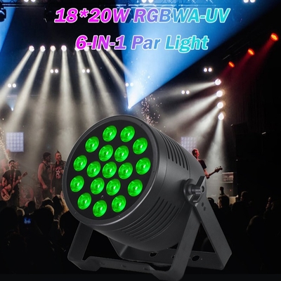 ไฟพาร์ LED DMX กันน้ำ 18x20 RGBWA UV สำหรับงานกลางแจ้ง โรงละคร งานแต่งงาน คอนเสิร์ต และงานแสดง