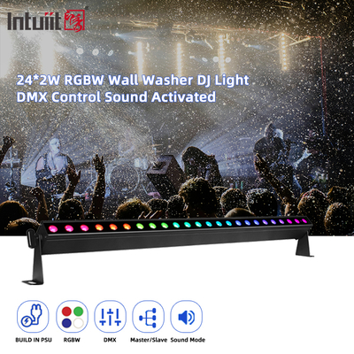 เครื่องควบคุมเสียง 24pcs*2w DMX512 RGBW 4in1 พิกเซล สตาร์เส้นตรง LED แสงล้างผนัง