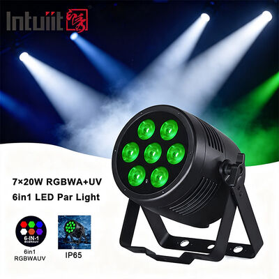 ไฟ LED PAR ภายนอกอาคาร 7x20W RGBWA+UV 6-in-1 IP65 กันน้ำ DMX512 สำหรับเวที งานแต่งงาน และอีเวนต์